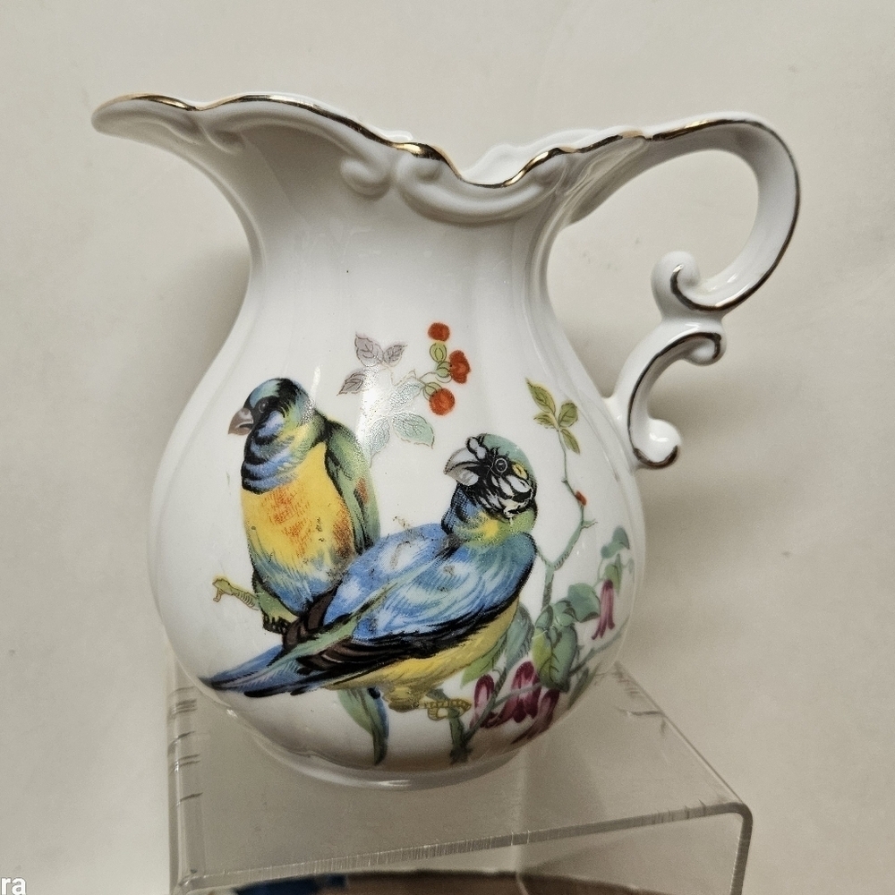 Vintage Porcelain Songbirds 6" Pitcher